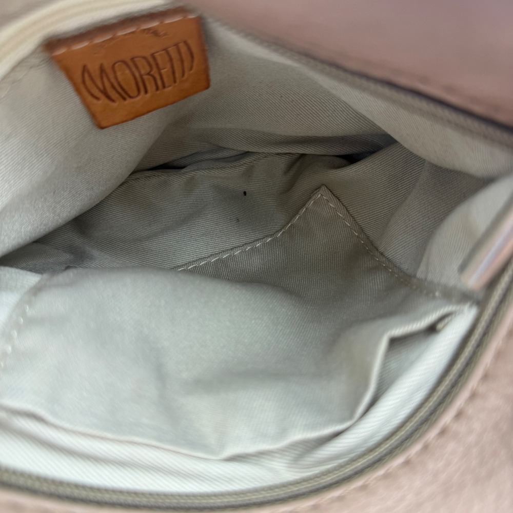 Moretti Crossbody Bag Women Small Tan Leather Pleated Round Purse - Picture 4 of 6